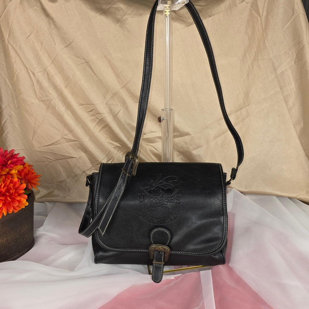 Vintage Disney Theme Parks Mickey Mouse US Marshal Black Faux Leather Crossbody